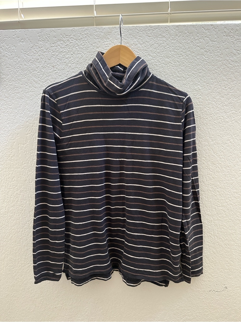 Madewell Navy and White Striped Turtleneck Long Sleeve Tee